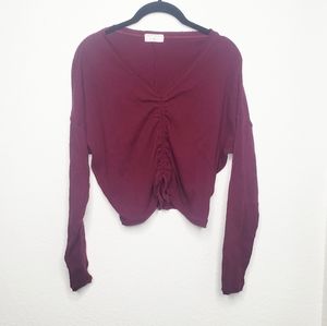 Urban Nation Maroon Long Sleeve Ruched Crop Blouse